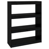 Book Cabinet/Room Divider Black 80x30x103.5 cm Solid Wood Pine - Front View