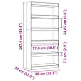Book Cabinet/Room Divider Grey 80x30x167.4 cm Solid Wood Pine - Low Angle