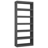 Book Cabinet/Room Divider Grey 80x30x199.5 cm Solid Wood Pine - Front View