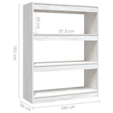 Book Cabinet/Room Divider White 100x30x103 cm Solid Pinewood - Low Angle