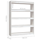 Book Cabinet/Room Divider White 100x30x135.5 cm Solid Pinewood - Low Angle