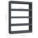 Book Cabinet/Room Divider Grey 100x30x135.5 cm Solid Pinewood - Low Angle