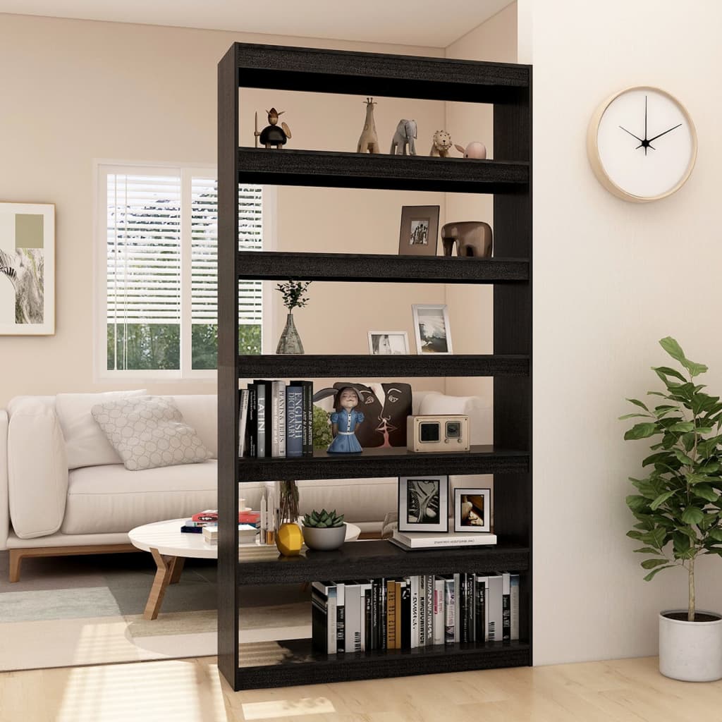 Book Cabinet/Room Divider Black 100x30x200 cm Solid Pinewood