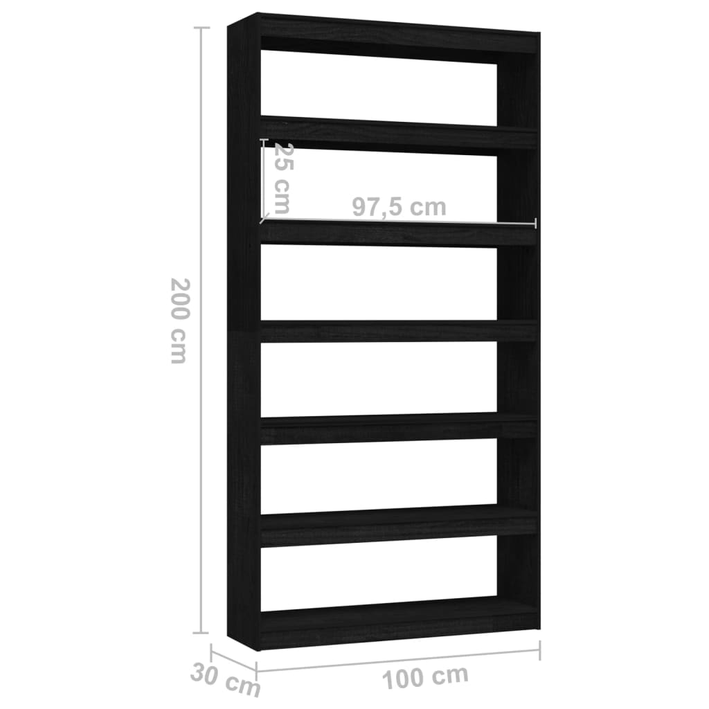 Book Cabinet/Room Divider Black 100x30x200 cm Solid Pinewood