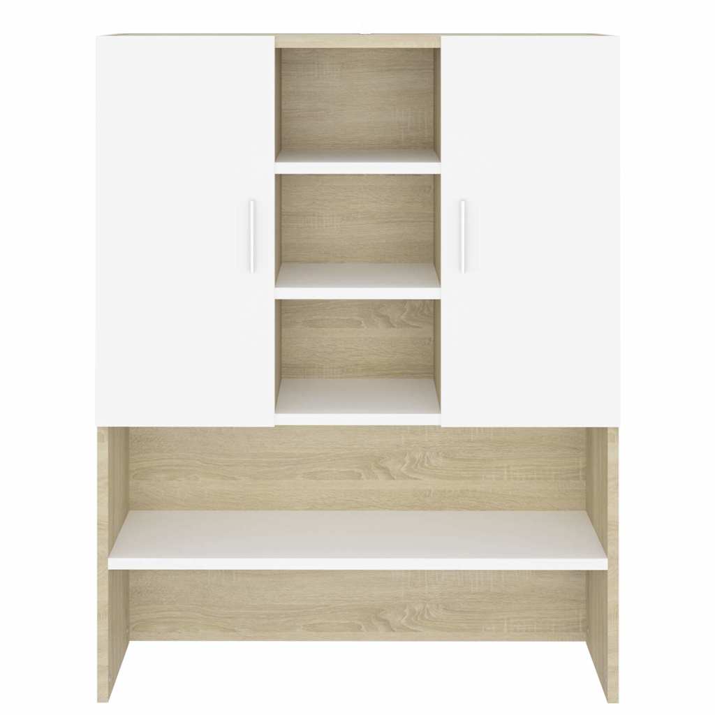 Washing Machine Cabinet White and Sonoma Oak 70.5x25.5x90 cm