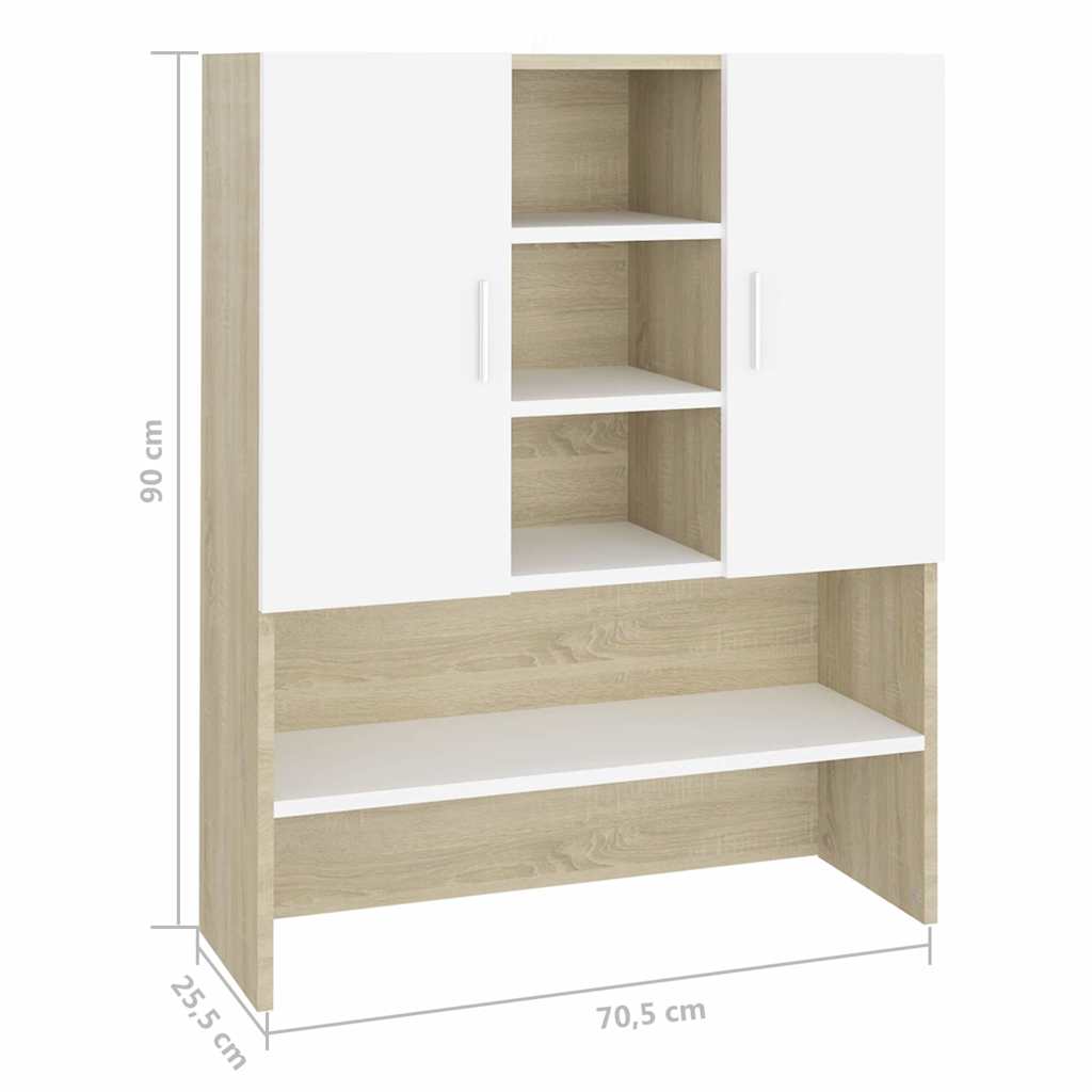 Washing Machine Cabinet White and Sonoma Oak 70.5x25.5x90 cm