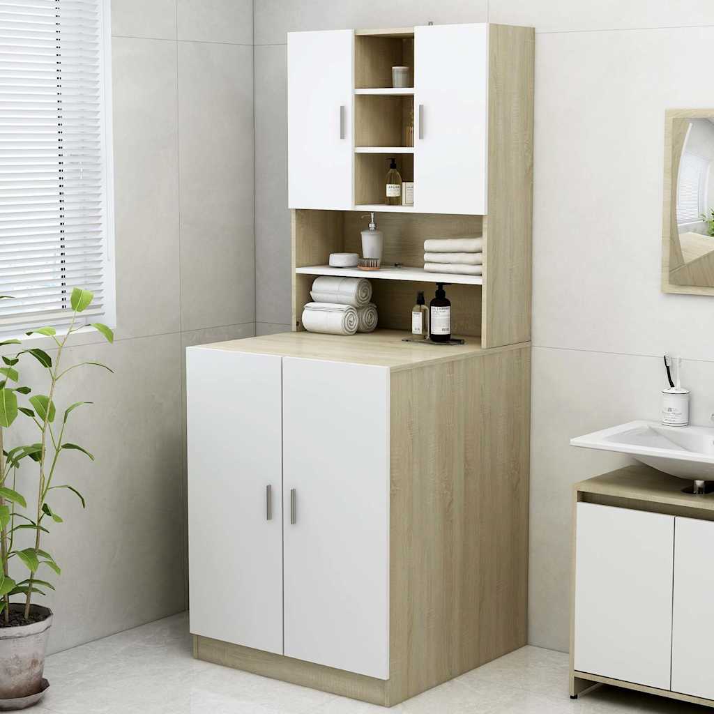 Washing Machine Cabinet White and Sonoma Oak 70.5x25.5x90 cm