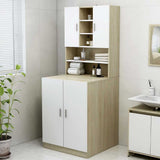 Washing Machine Cabinet White and Sonoma Oak 70.5x25.5x90 cm