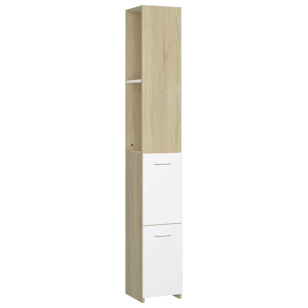 Bathroom Cabinet White and Sonoma Oak 25x26.5x170 cm Engineered Wood