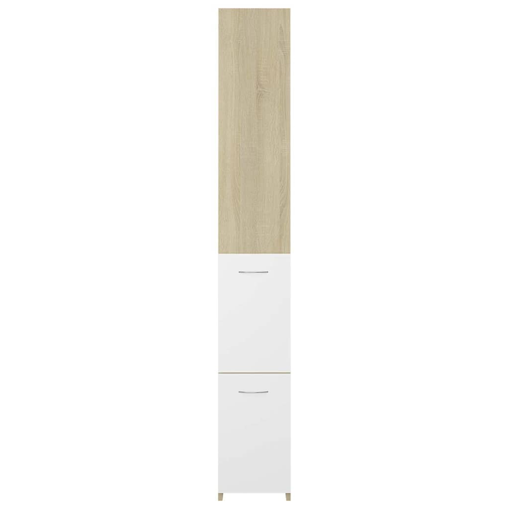 Bathroom Cabinet White and Sonoma Oak 25x26.5x170 cm Engineered Wood