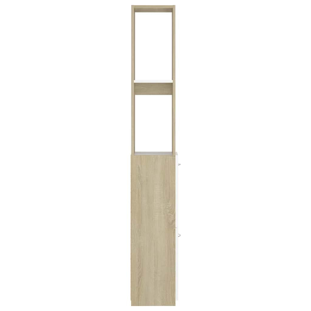 Bathroom Cabinet White and Sonoma Oak 25x26.5x170 cm Engineered Wood