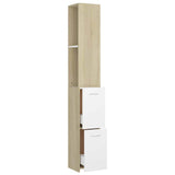 Bathroom Cabinet White and Sonoma Oak 25x26.5x170 cm Engineered Wood