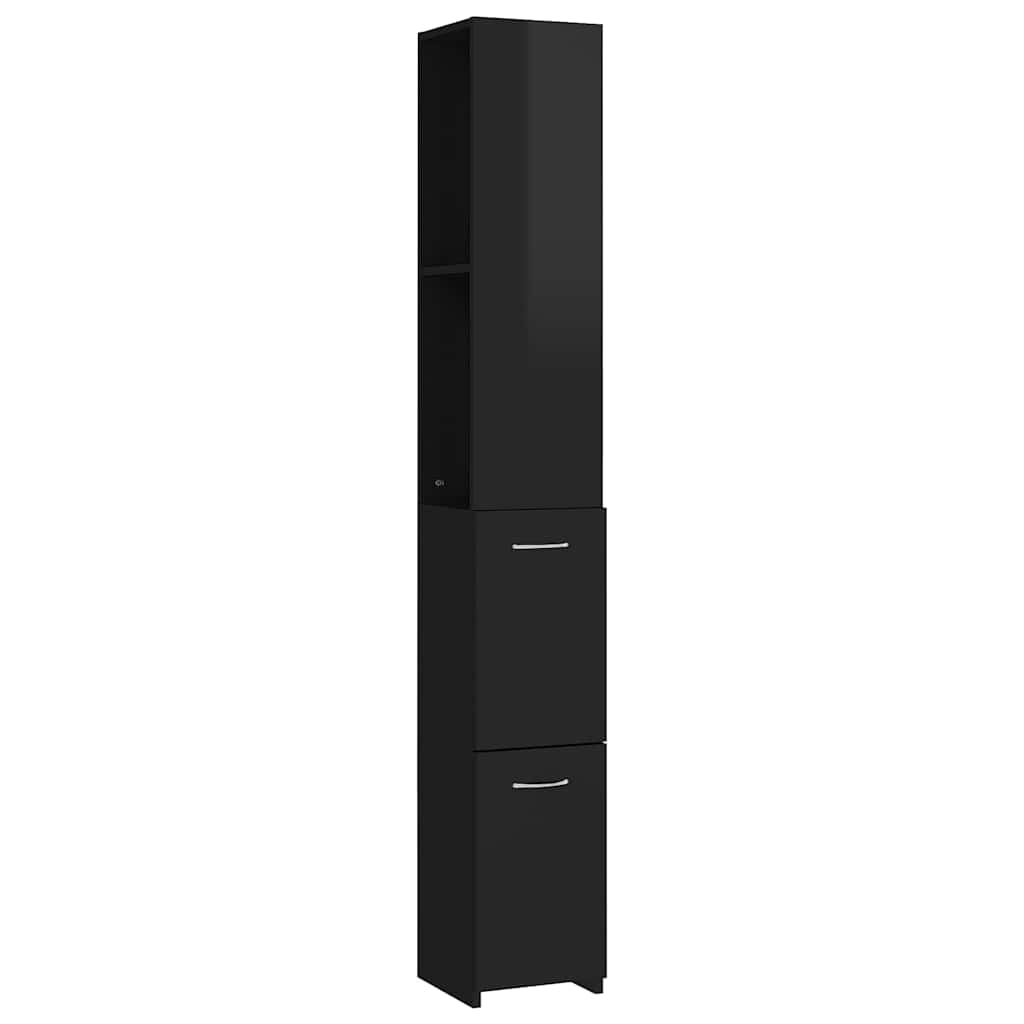 Bathroom Cabinet High Gloss Black 25x26.5x170 cm Engineered Wood