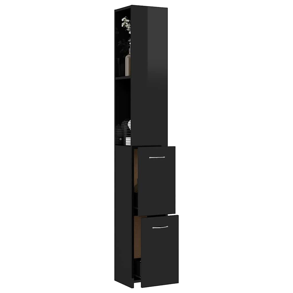 Bathroom Cabinet High Gloss Black 25x26.5x170 cm Engineered Wood