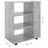 Rolling Cabinet Concrete Grey 60x35x75 cm Engineered Wood - Extra Image