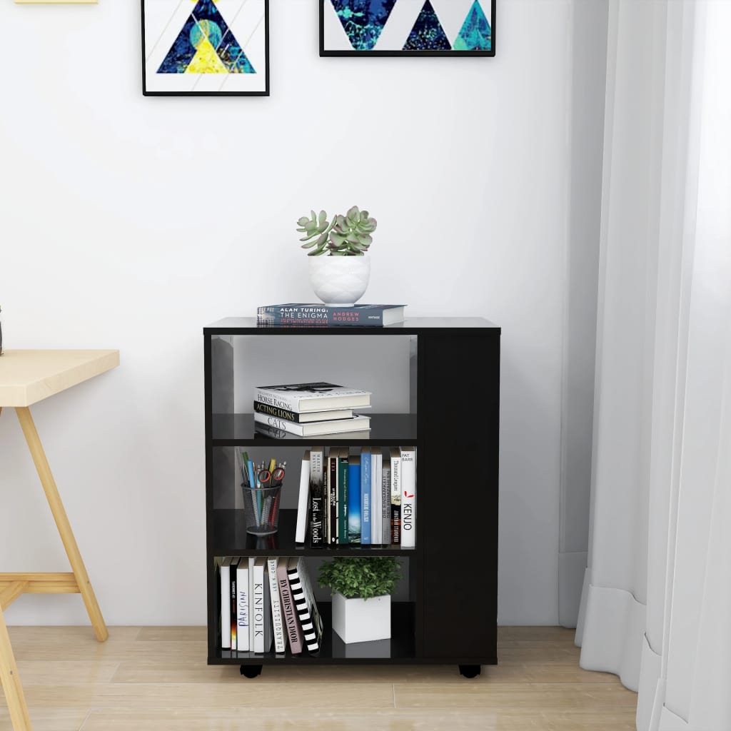 Rolling Cabinet High Gloss Black 60x35x75 cm Engineered Wood
