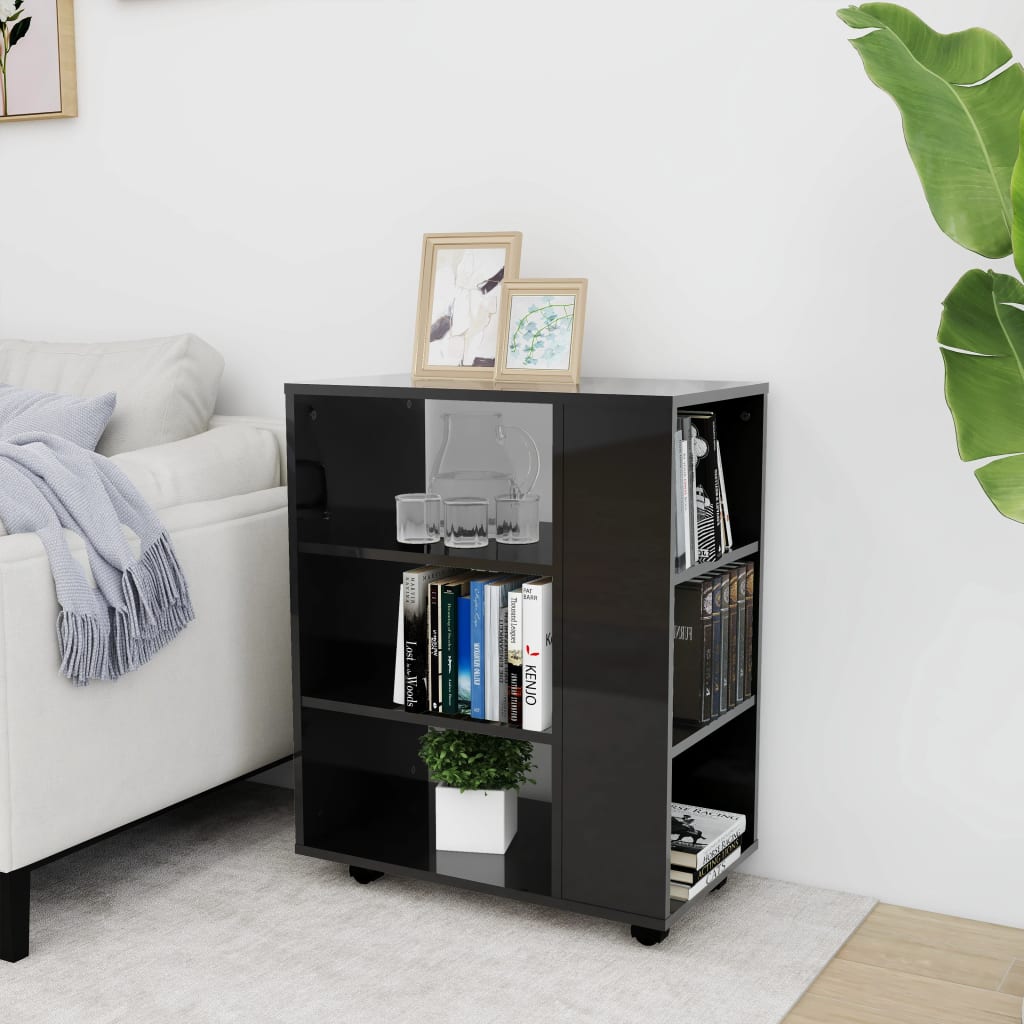 Rolling Cabinet High Gloss Black 60x35x75 cm Engineered Wood