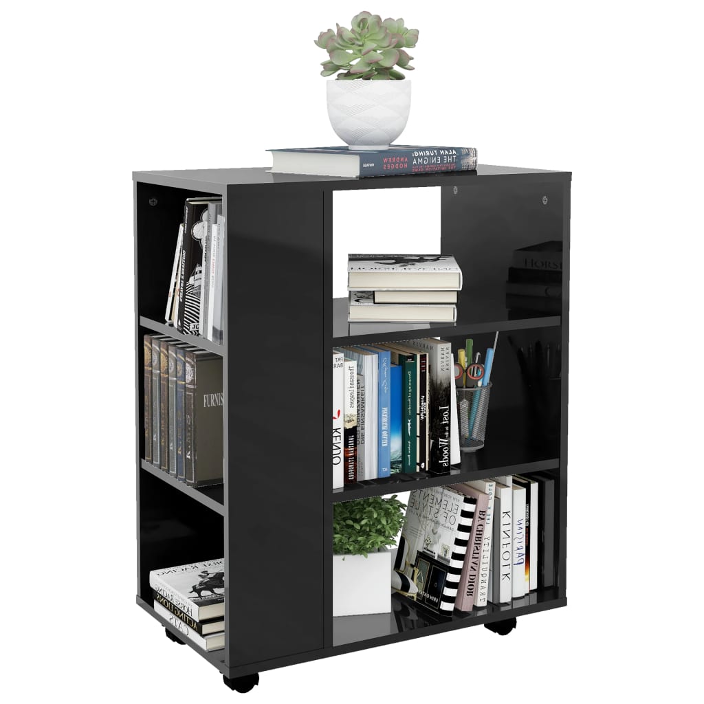 Rolling Cabinet High Gloss Black 60x35x75 cm Engineered Wood