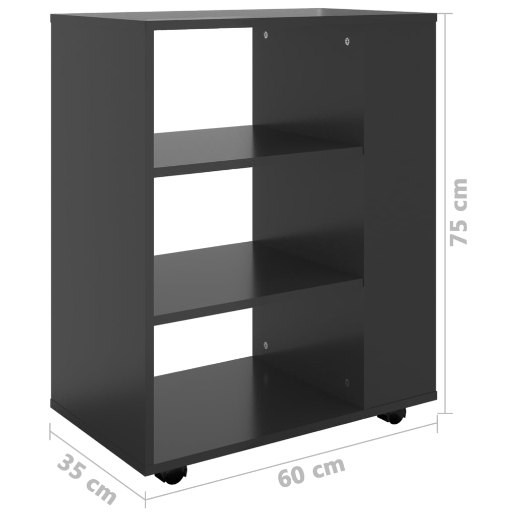Rolling Cabinet High Gloss Black 60x35x75 cm Engineered Wood