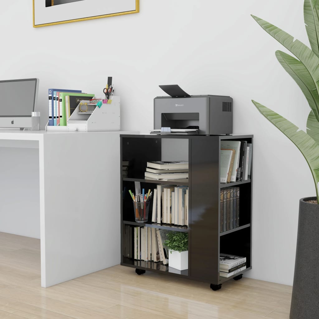 Rolling Cabinet High Gloss Black 60x35x75 cm Engineered Wood