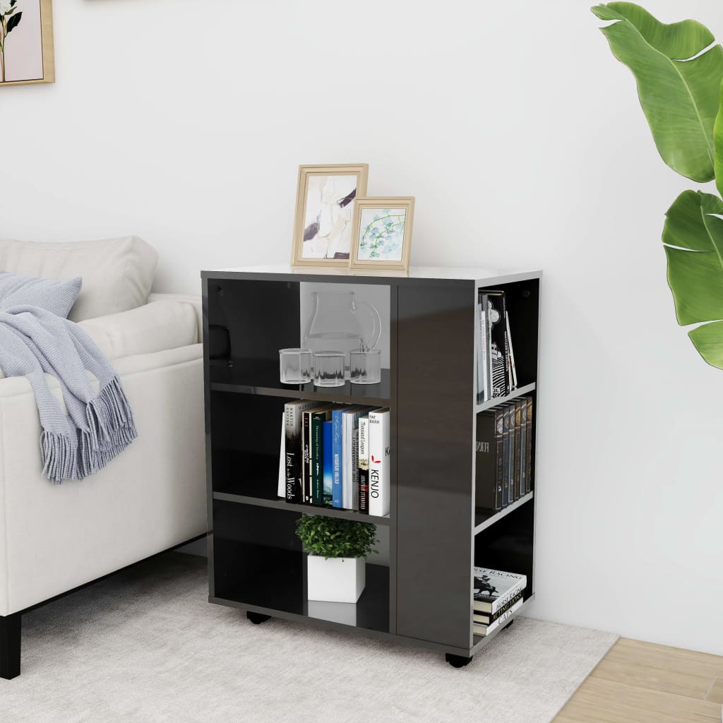 Rolling Cabinet High Gloss Grey 60x35x75 cm Engineered Wood