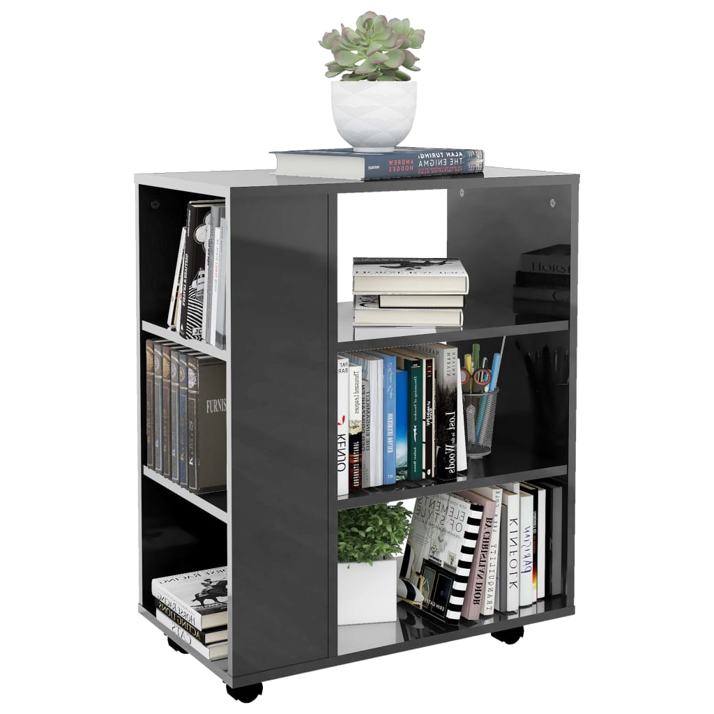 Rolling Cabinet High Gloss Grey 60x35x75 cm Engineered Wood