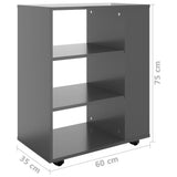 Rolling Cabinet High Gloss Grey 60x35x75 cm Engineered Wood