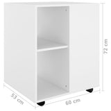 Rolling Cabinet White 60x53x72 cm Engineered Wood - Extra Image