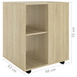 Rolling Cabinet Sonoma Oak 60x53x72 cm Engineered Wood - Extra Image