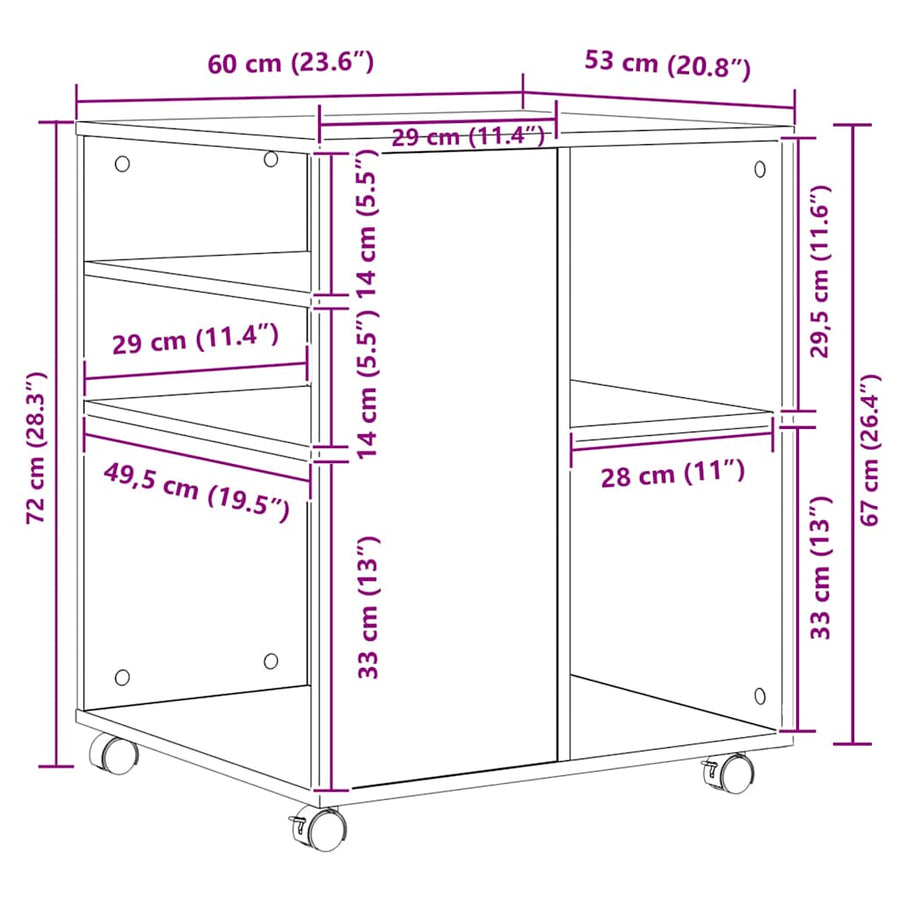 Rolling Cabinet Sonoma Oak 60x53x72 cm Engineered Wood