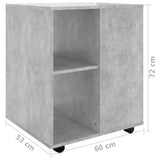 Rolling Cabinet Concrete Grey 60x53x72 cm Engineered Wood - Extra Image