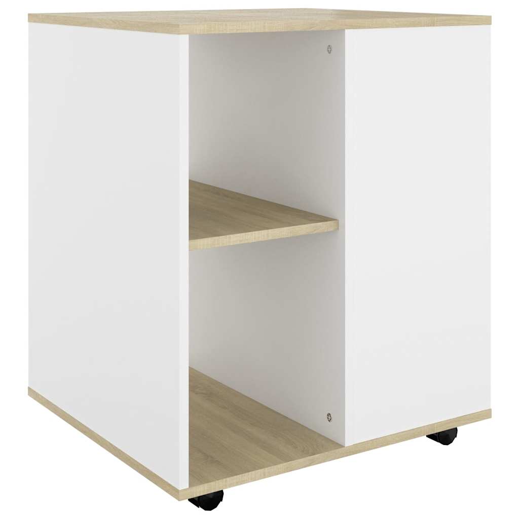 Rolling Cabinet White&Sonoma Oak 60x53x72 cm Engineered Wood