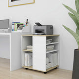 Rolling Cabinet White&Sonoma Oak 60x53x72 cm Engineered Wood - Side View