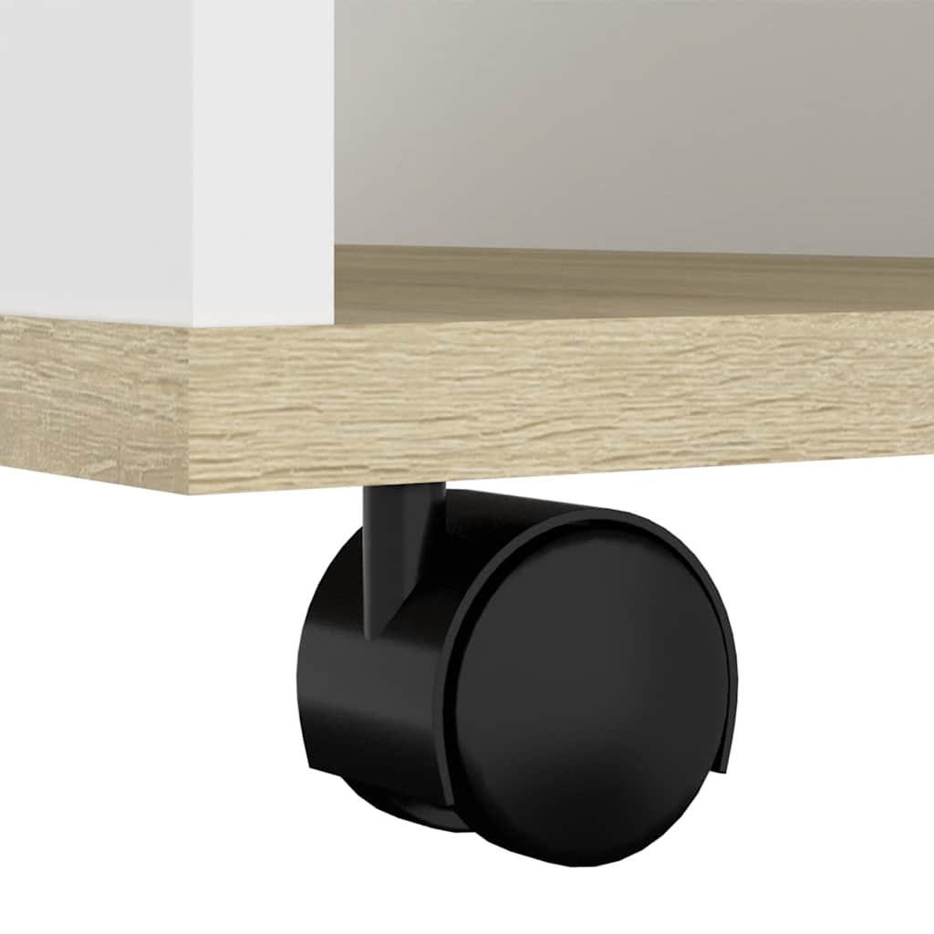 Rolling Cabinet White&Sonoma Oak 60x53x72 cm Engineered Wood