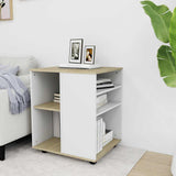 Rolling Cabinet White&Sonoma Oak 60x53x72 cm Engineered Wood