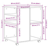 Rolling Cabinet High Gloss Grey 60x53x72 cm Engineered Wood