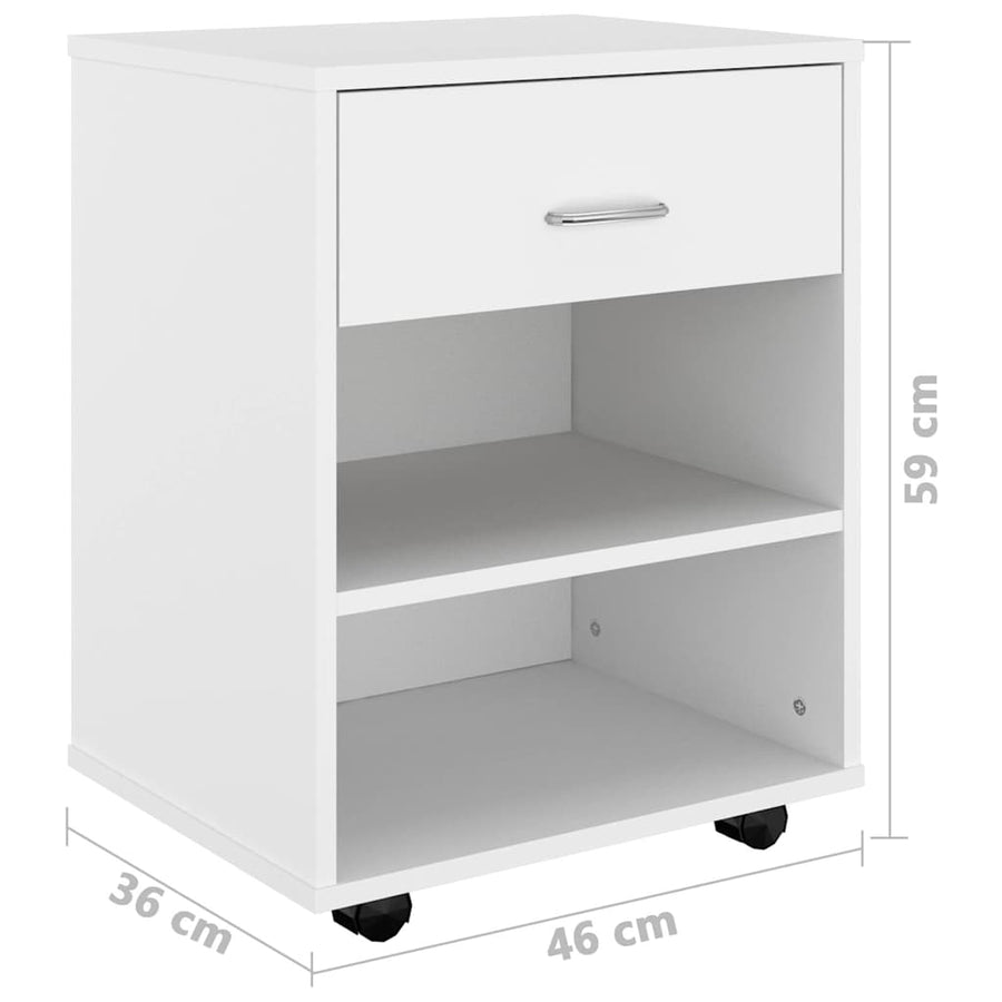 Rolling Cabinet White 46x36x59 cm Engineered Wood