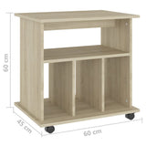 Rolling Cabinet Sonoma Oak 60x45x60 cm Engineered Wood - Close-Up Angle