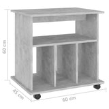 Rolling Cabinet Concrete Grey 60x45x60 cm Engineered Wood - Close-Up Angle