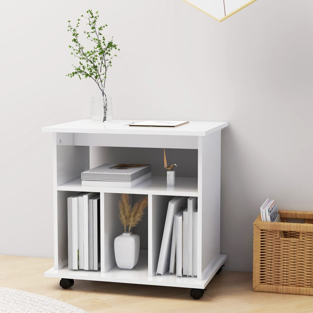 Rolling Cabinet High Gloss White 60x45x60 cm Engineered Wood