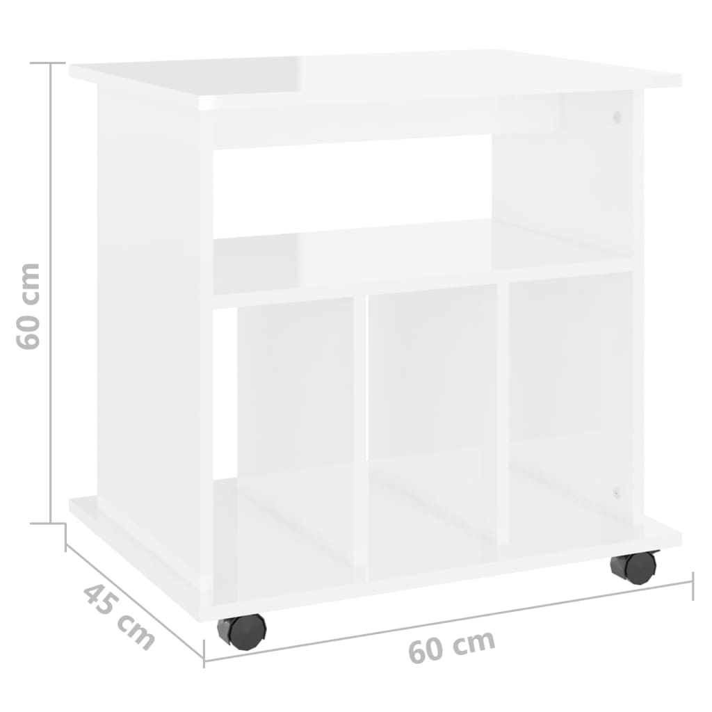 Rolling Cabinet High Gloss White 60x45x60 cm Engineered Wood