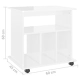 Rolling Cabinet High Gloss White 60x45x60 cm Engineered Wood