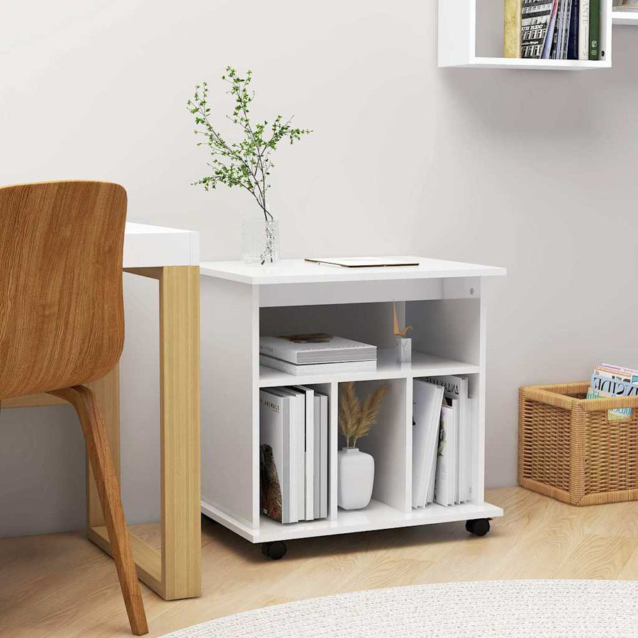 Rolling Cabinet High Gloss White 60x45x60 cm Engineered Wood