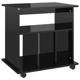 Rolling Cabinet High Gloss Black 60x45x60 cm Engineered Wood - Front View