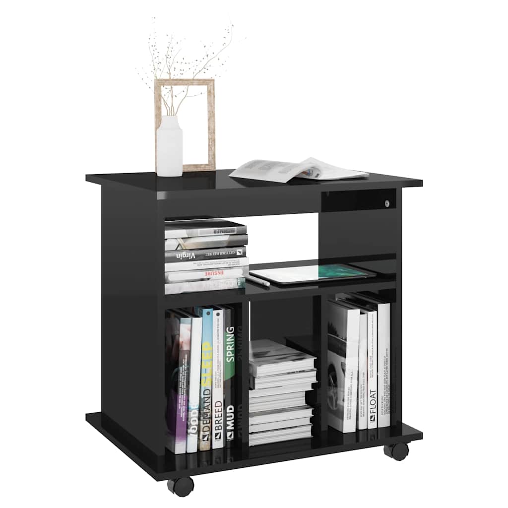 Rolling Cabinet High Gloss Black 60x45x60 cm Engineered Wood