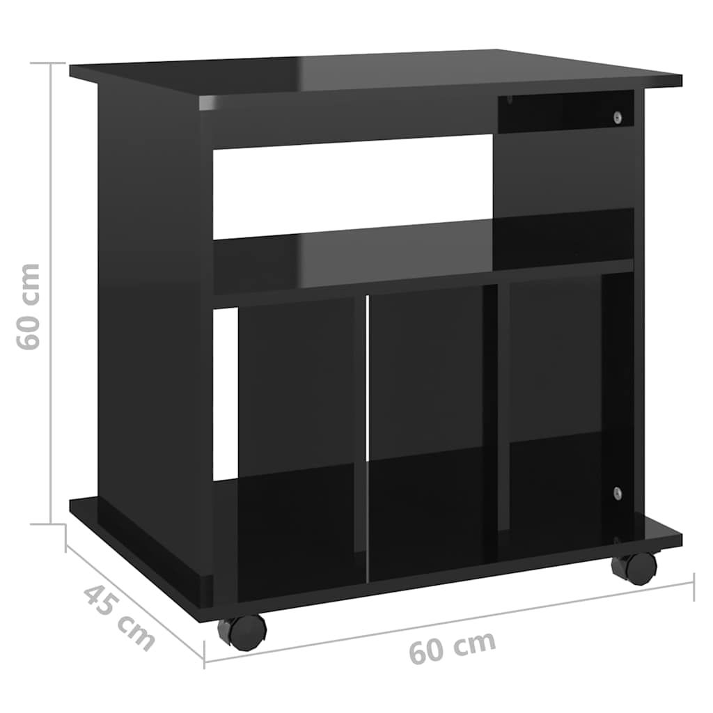 Rolling Cabinet High Gloss Black 60x45x60 cm Engineered Wood