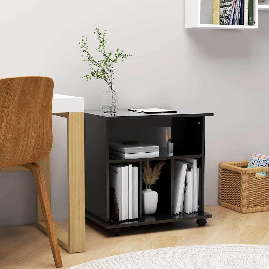 Rolling Cabinet High Gloss Black 60x45x60 cm Engineered Wood
