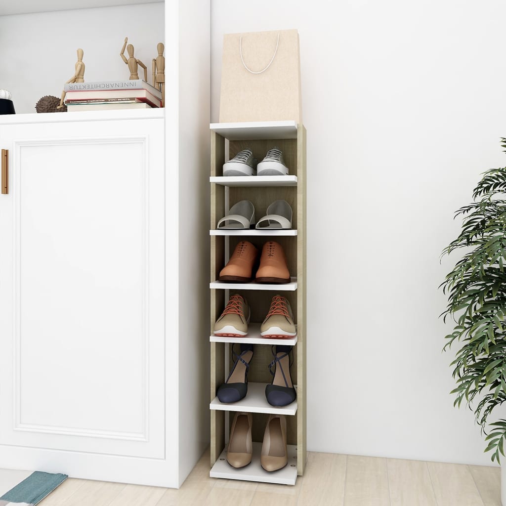 Shoe Cabinet White&Sonoma Oak 27.5x27x102 cm Engineered Wood