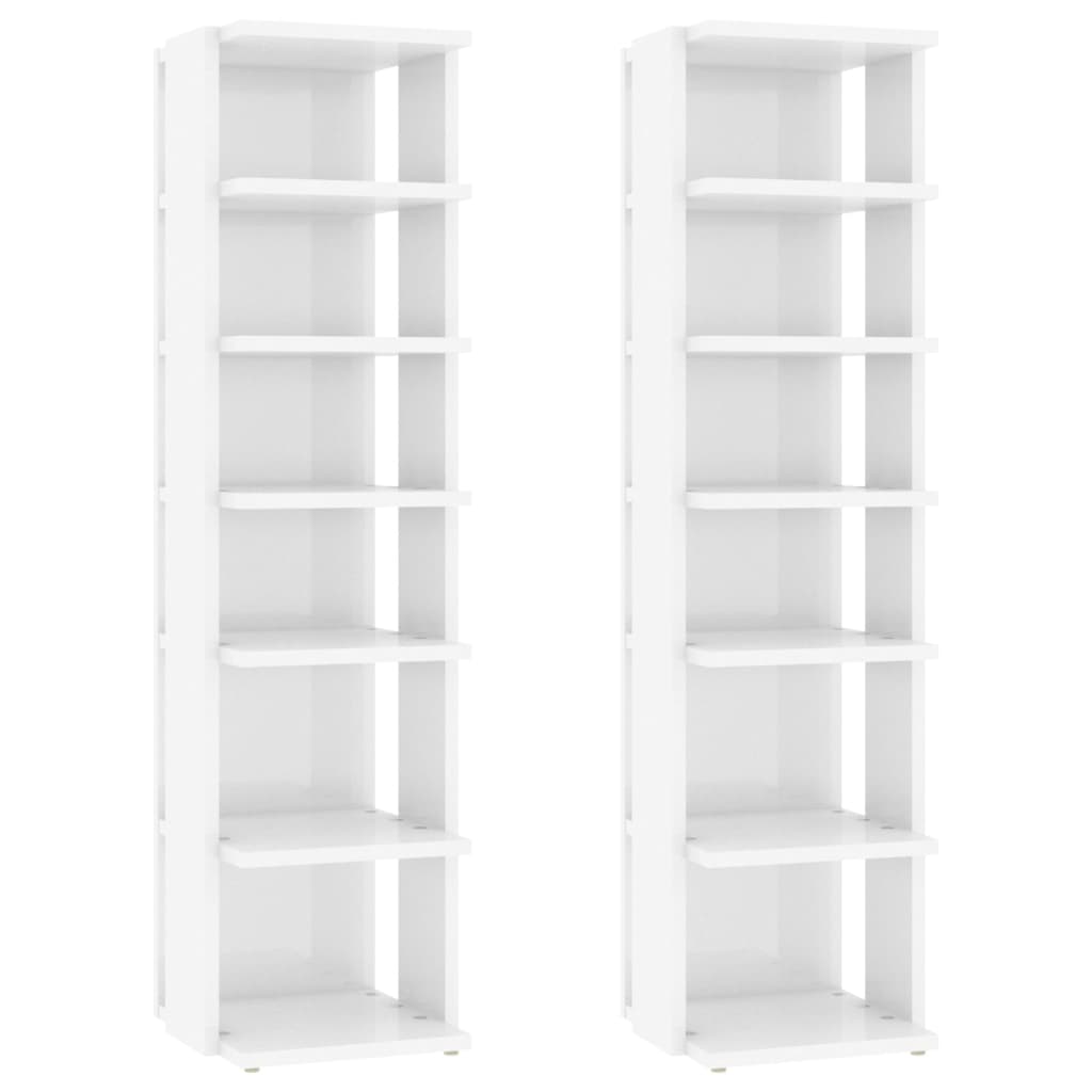 Shoe Cabinets 2 pcs High Gloss White 27.5x27x102 cm