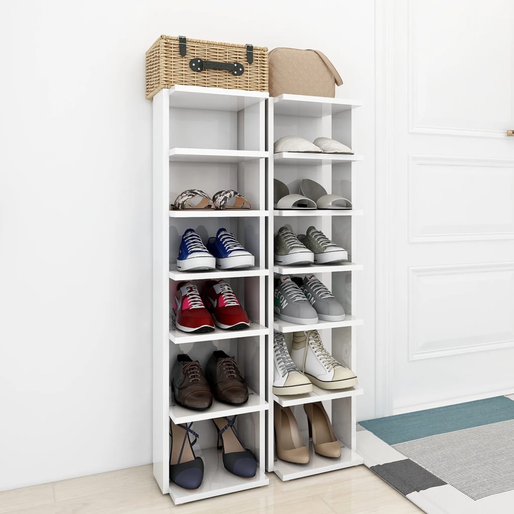 Shoe Cabinets 2 pcs High Gloss White 27.5x27x102 cm